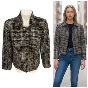 Christopher & Banks Blazer Womens Medium Boucle Jacket Wool Work Office Black